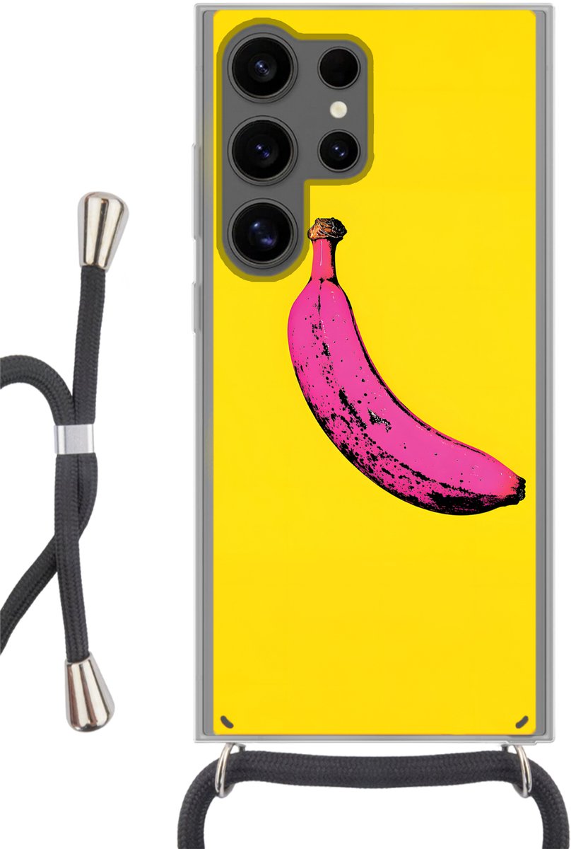 Telefoonhoesje Geschikt voor Samsung Galaxy S24 Ultra - Banaan - Grafisch - Geel - Siliconen - Crossbody - Backcover met Koord - Telefoonhoesje met koord - Hoesje met touw Telefoonhoesje