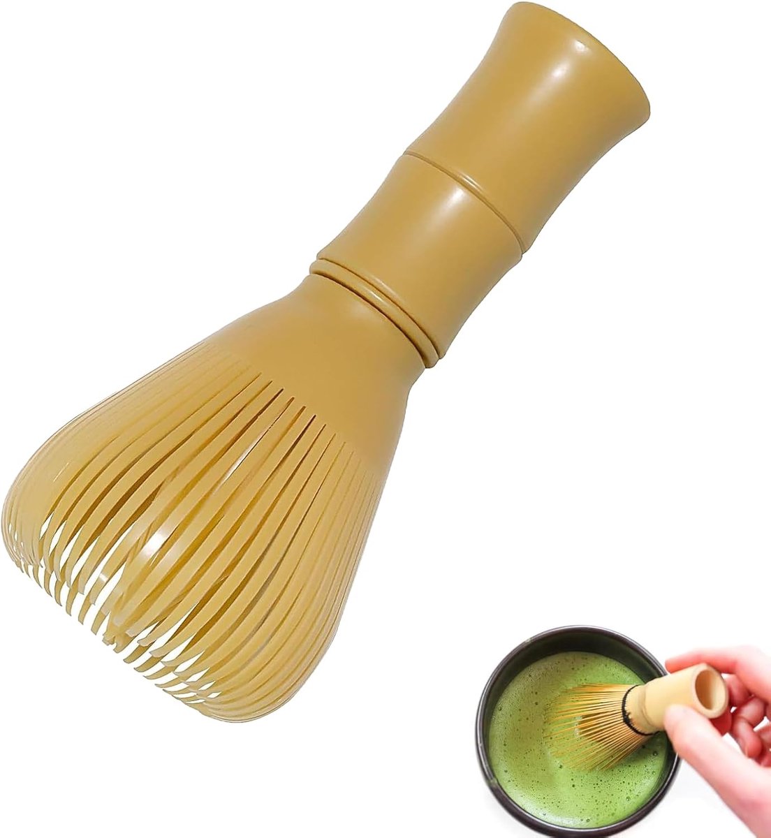 Matcha Broom - Plastic Bamboe Matcha Klopper - Geel - 6 x 6 x 12 cm - Franse Stijl