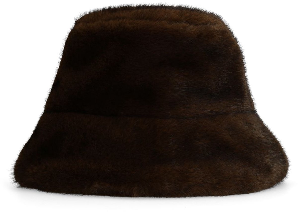 Manfield - Dames - Bruine bucket hat van faux fur - Maat 1