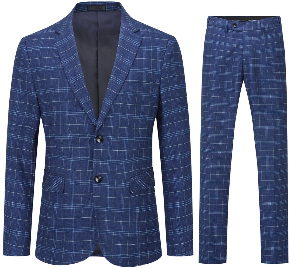 Allthemen Heren Geruit Colbertpak Met Twee Knopen - Ronde Zoom - L