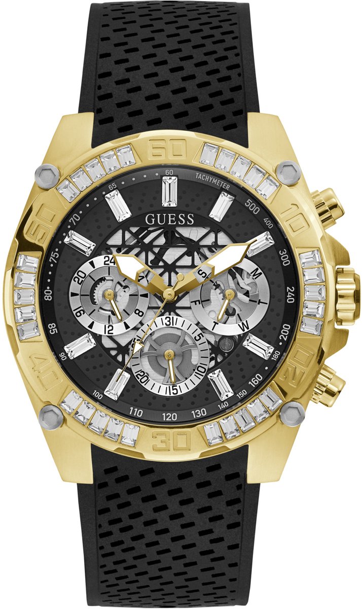 Guess Gt Trophy Kwarts Analoog Horloge Zwart Case: 100% Stainless Steel | Bracelet: 100% Silicone 46 mm GW0333G2