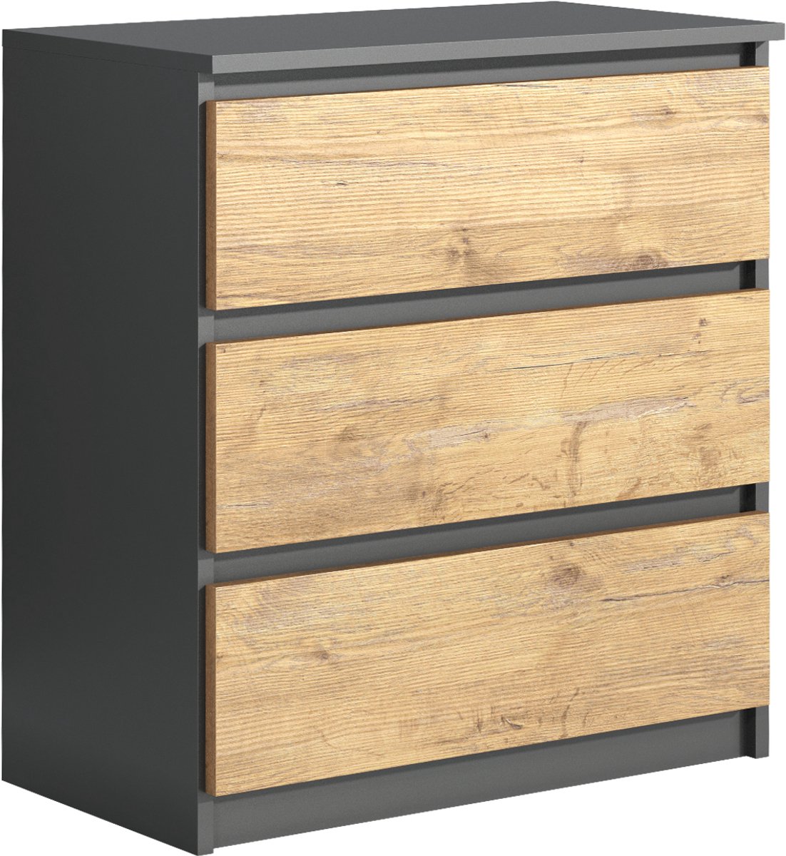 Pro-meubels - Ladekast Norton - Zwart mat - eiken - 70cm - 3 lades - Commode - Slaapkamer - Opbergkast - Kast
