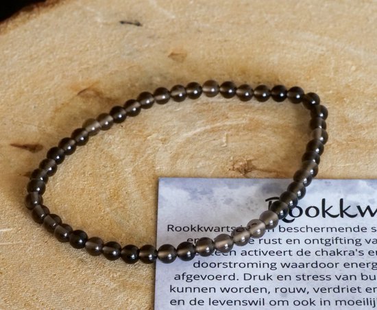 Bracelet en quartz fumé avec perles de 4mm - pierres précieuses - Perfect cadeau pour hommes et femmes - Inclusif explication - Spirituel - Protection - Mise à la terre - Détoxification - Chagrin - Deuil - 100% NATUREL