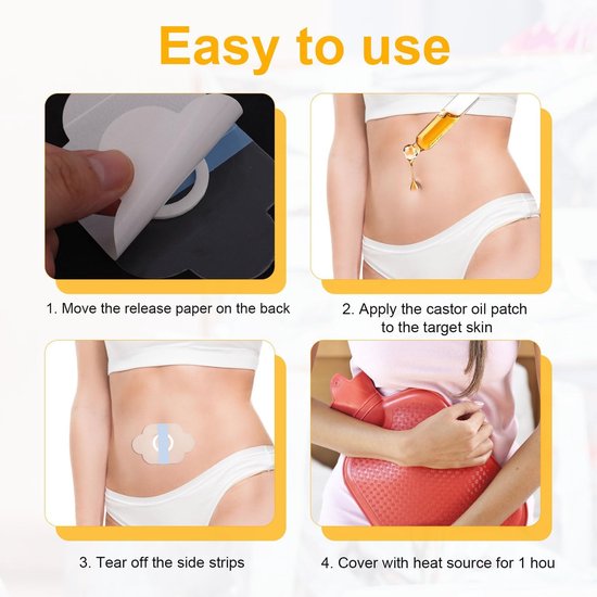 BOXOB 20st Zelfklevende Ricinusolie-Pack Wrap, Ultrazachte PU-Folie Biologische Ricinusolie Navelpatches Pads Eenmalig Te Gebruiken Waterdicht Anti-Lek voor Slapen Lezen Yoga Ontspannen van BOXOB — afbeelding 5