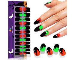 EBANKU 24 Pcs Semi-Hardening Gel Nail Strips,Halloween Y2K Gel Nail Strips,Nail Sticker Easy Bring Salon Quality Manicure Nail Art Stickers with Nail File Nail Sticker (Spooky Blood)