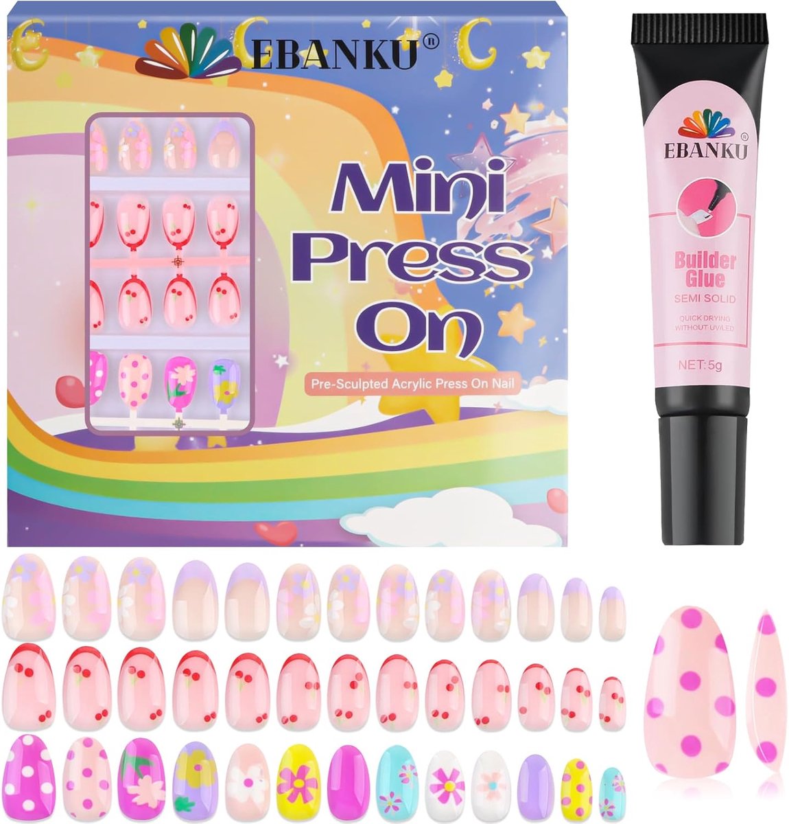 EBANKU nail set with 76pcs pink nail art 3pcs