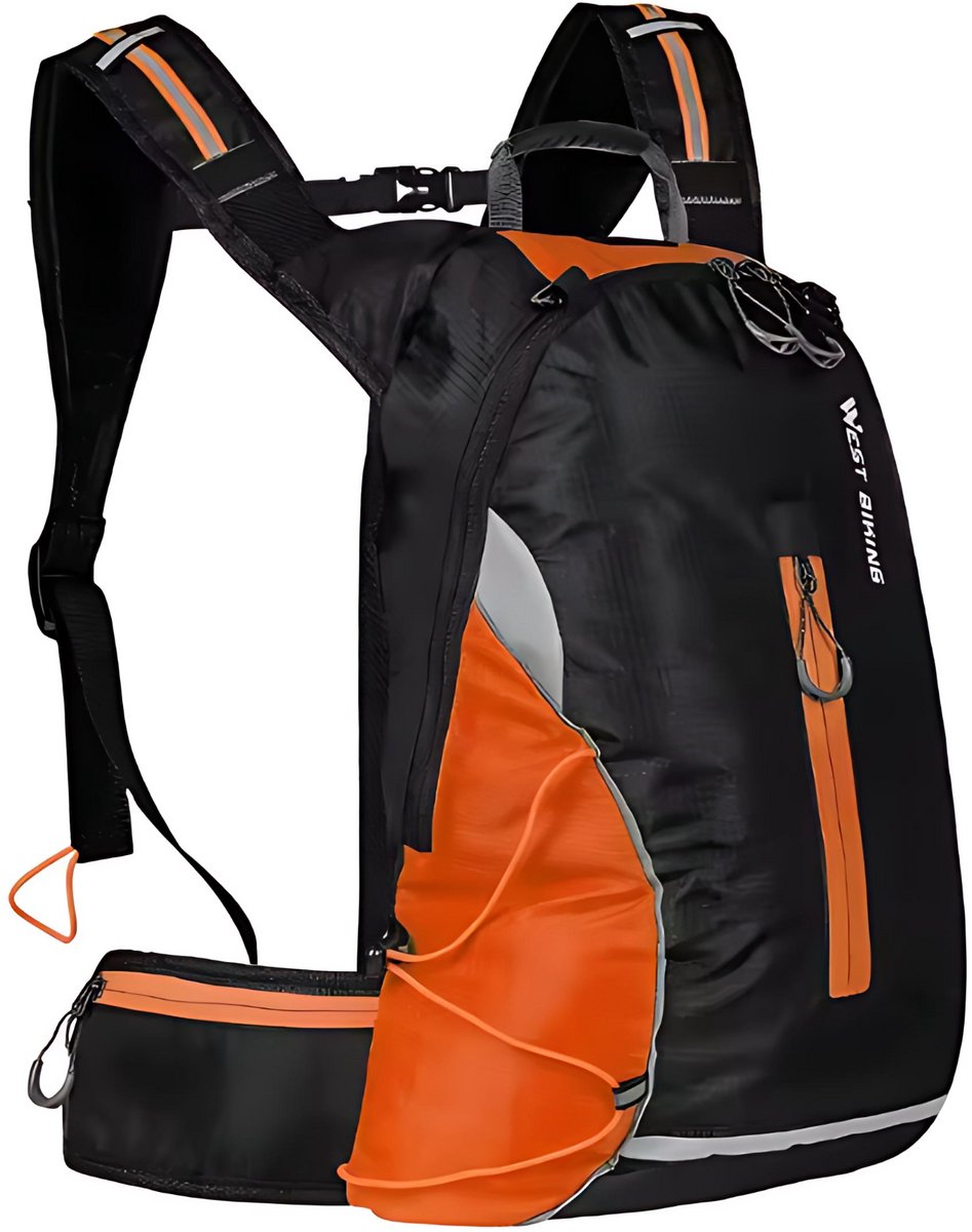 CarryQuest® - 16L MTB Fietsrugzak - Lichtgewicht Nylon Daypack met Regenhoes, Rugventilatie, Reflectief Ontwerp & Front-/Toploader - Fiets Rugzak, Hiking Backpack & Reistas - 48x32x11 cm - Oranje