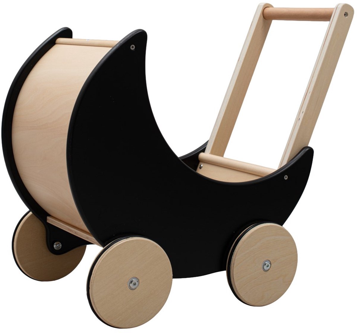 Baby Mix - Poppenvervoersmiddel - Houten kinderwagen loopwagen 2-in-1 zwart - kinderwagen speelgoed - loopstoel - Montessori - motorische ontwikkeling - houten speelgoed