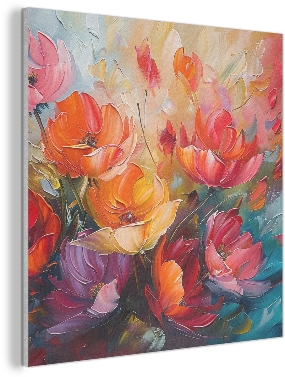 Akoestisch wandpaneel 50x50 cm - Vilt schilderij Bloemen - Kleurrijk - Verf - Abstract - Kunst - Akoestische panelen - Geluidsdempende wanddecoratie - Geluidsisolatie woonkamer - Muurdecoratie geluidspanelen