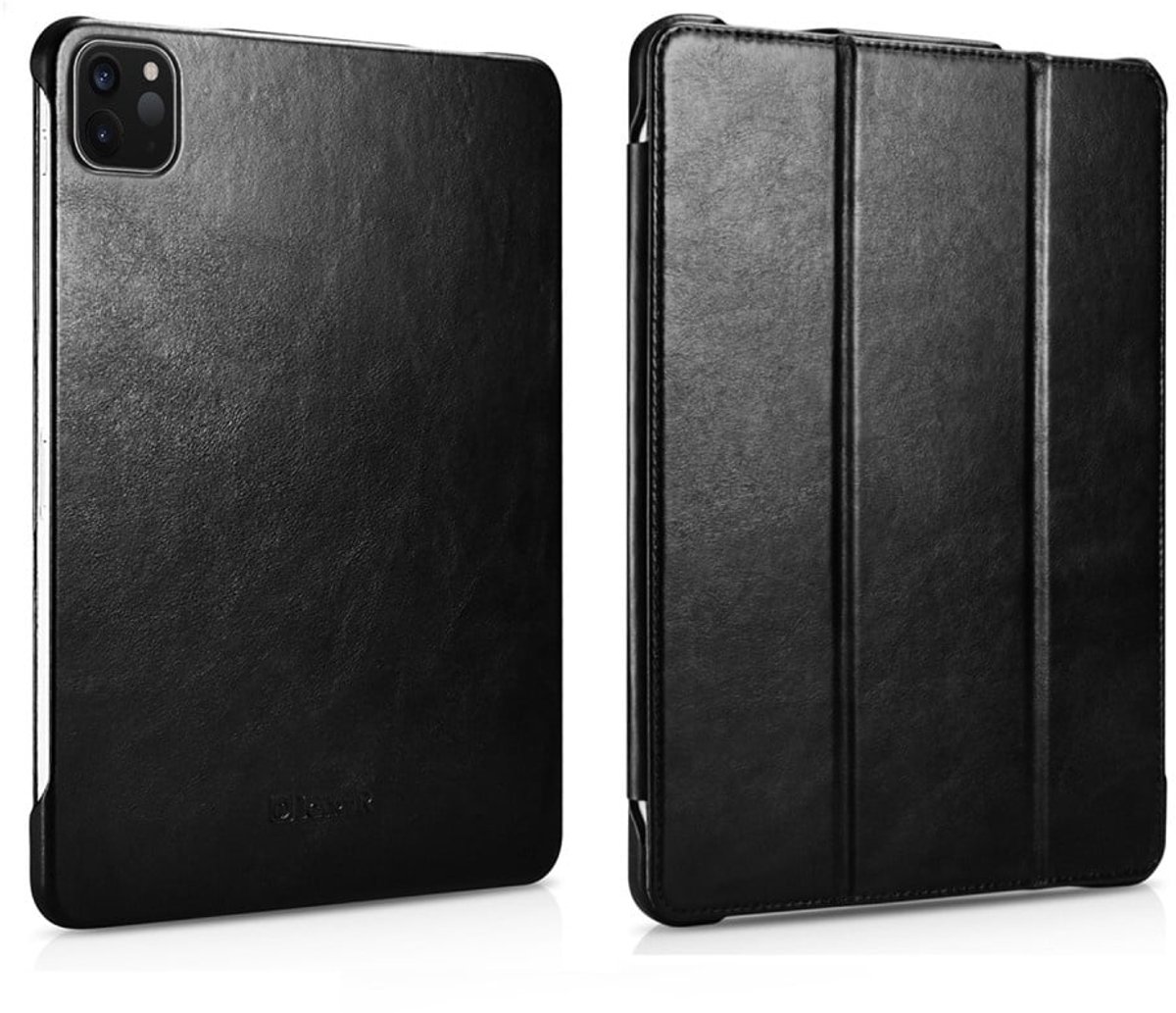Icarer Geschikt voor iPad Air 11 inch (2024/2025) - Tri-Fold Echt leren bookcase hoes - Zwart