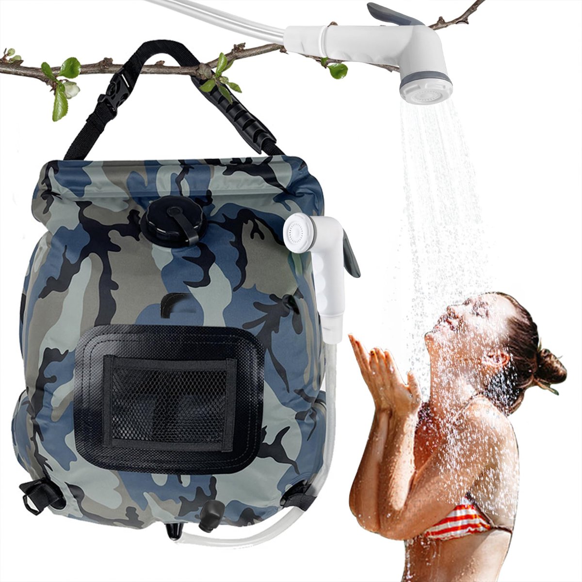 Ibenzoa® 20 Liter Draagbare Campingdouche op Zonne-energie met Temperatuurweergave en Douchekop voor Outdoor