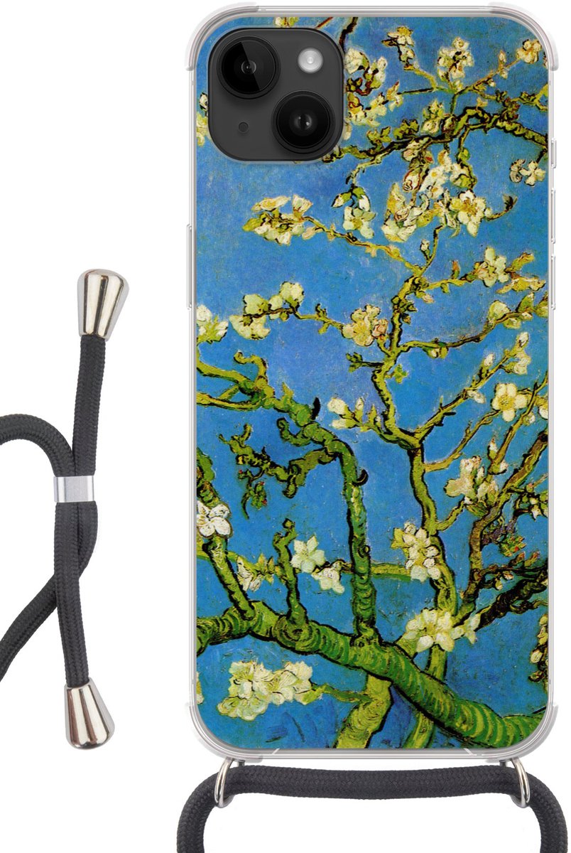 Telefoonhoesje Geschikt voor Apple Iphone 14 Max - Amandelbloesem - Vincent van Gogh - Siliconen - Crossbody - Backcover met Koord - Telefoonhoesje met koord - Hoesje met touw Telefoonhoesje