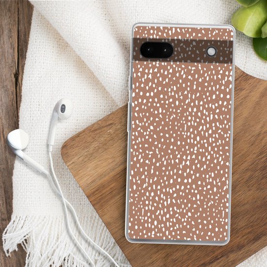 Coque de téléphone compatible avec Google Pixel 6a - Motif pois - Wit - Marron - Siliconen