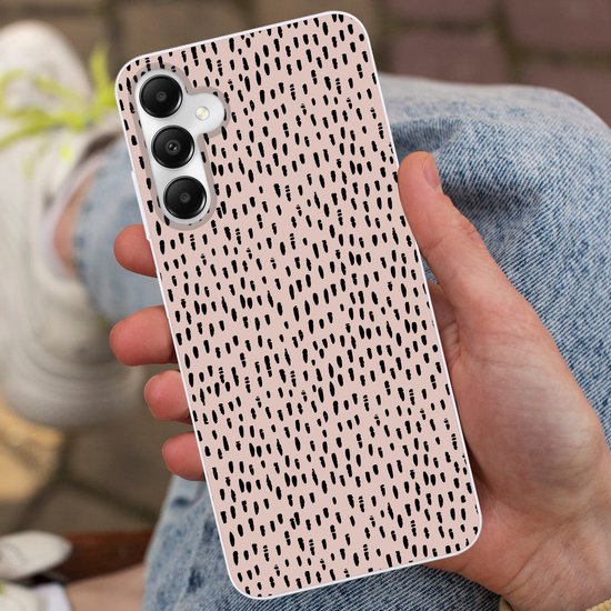 Coque de téléphone compatible avec Samsung Galaxy A05s - Motif pois - Rose - Zwart - Siliconen