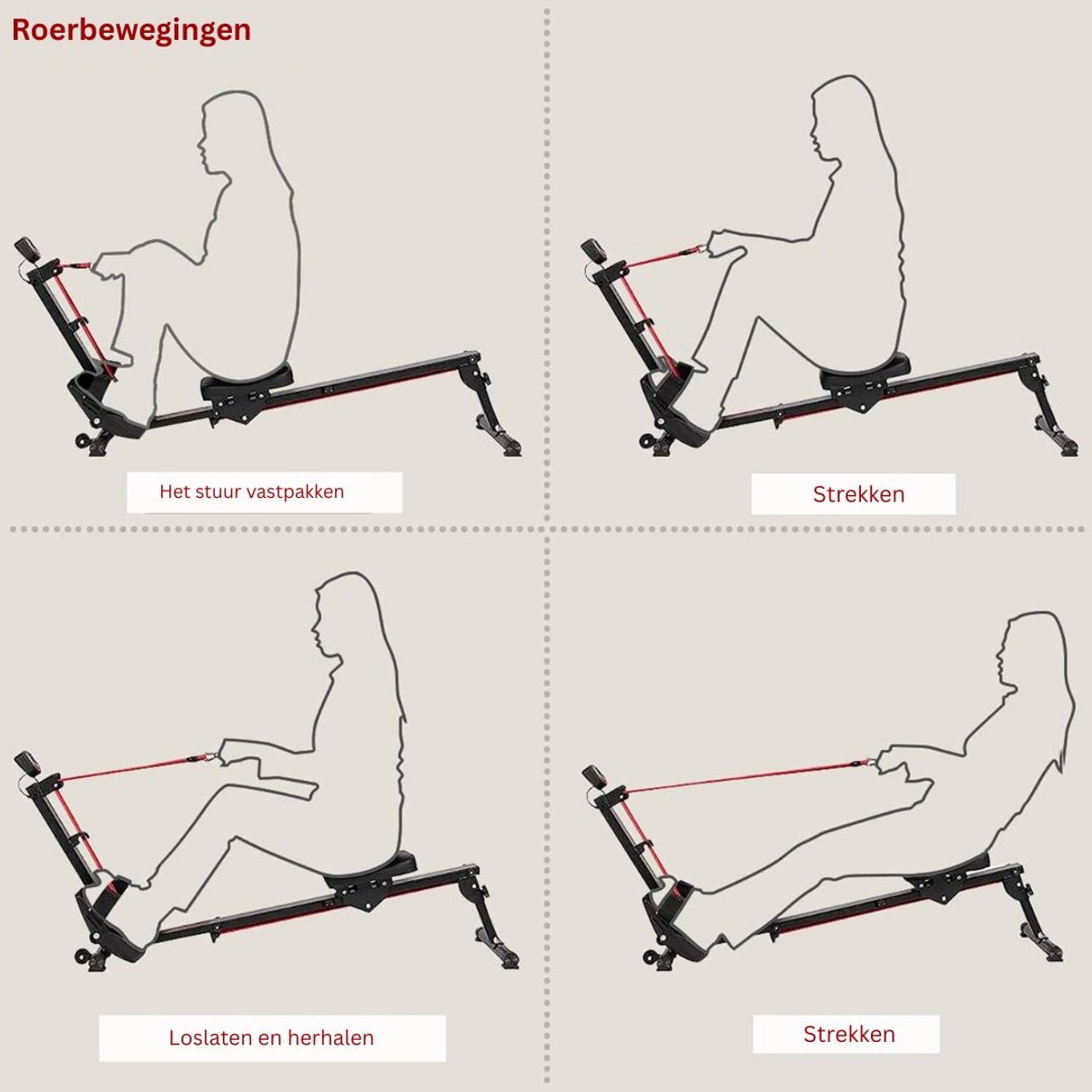 Roeitrainer Inklapbaar Zwart met Instelbare Weerstand - afbeelding 3