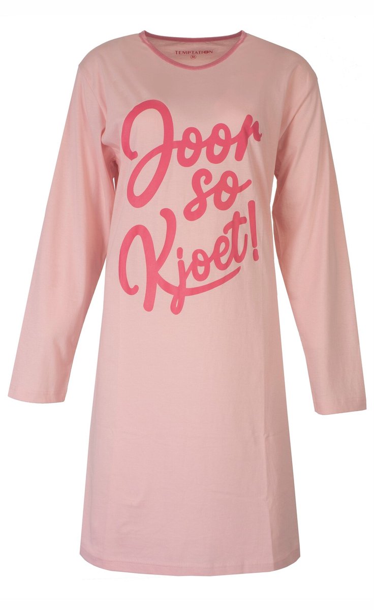 Temptation Dames Nachthemd - Bigshirt - Lange Mouw - Roze - Maat S