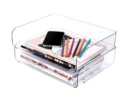 Tomorotec kantooraccessoires, 2 stuks, papierbak, brievenbak A4, transparant, PET, stapelbaar, documentenorganizer, bureaubak, bureau