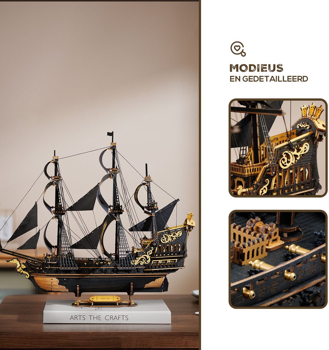 Robotime The Seahorse Barque - ROKR Scale Model Vehicles Series - MCB02 - Piratenboot - Schip - Bouwpakket - Modelbouw — afbeelding 2