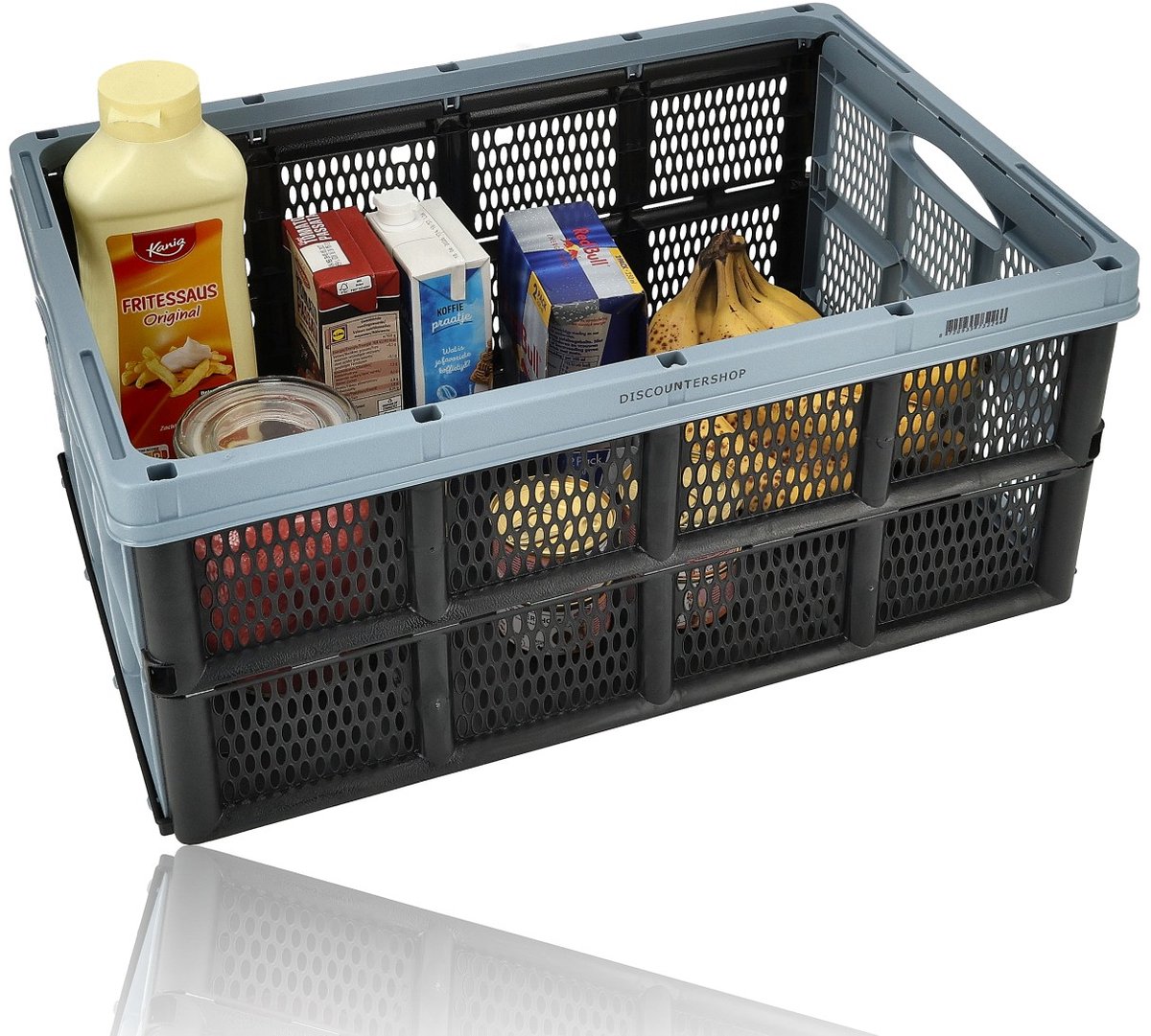 Vouwkrat Opvouwbaar 32L – 1 Stuks – Zwart/Blauw – Boodschappenkrat, Statiegeldkrat, Verhuiskrat & Opbergkrat voor Auto of Kamperen