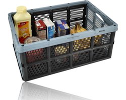 Vouwkrat Opvouwbaar 32L – 1 Stuks – Zwart/Blauw – Boodschappenkrat, Statiegeldkrat, Verhuiskrat & Opbergkrat voor Auto of Kamperen