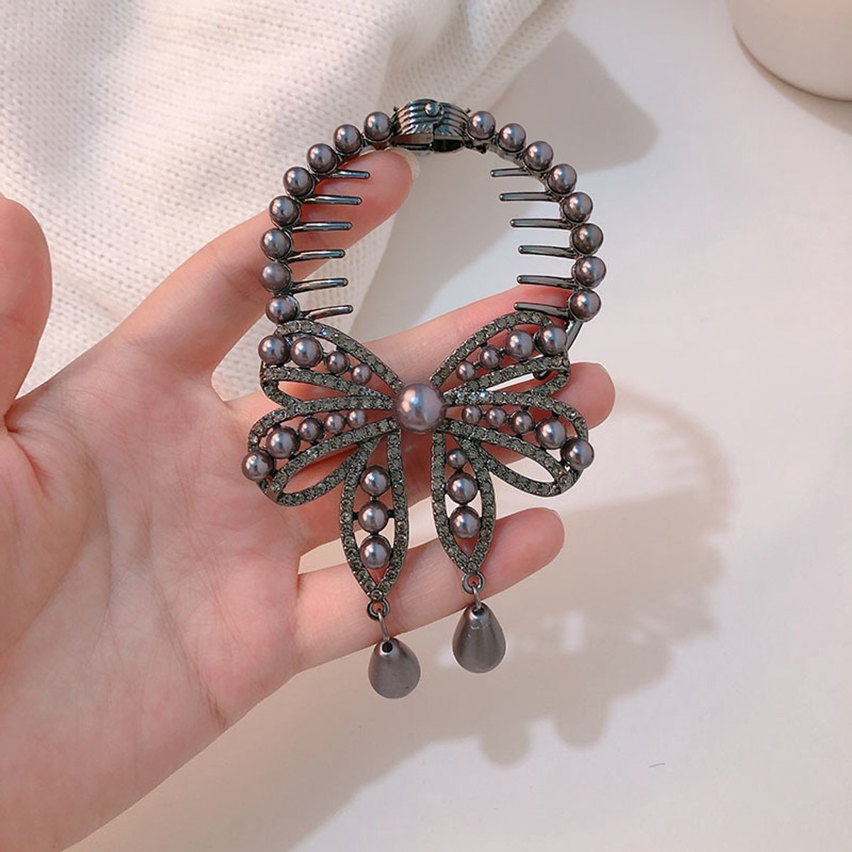 2 stuks metalen haarspeldjes, parelstrikjes, haarklemmen, antislip haarspeldjes, haarspeldjes, haaraccessoires voor vrouwen en meisjes