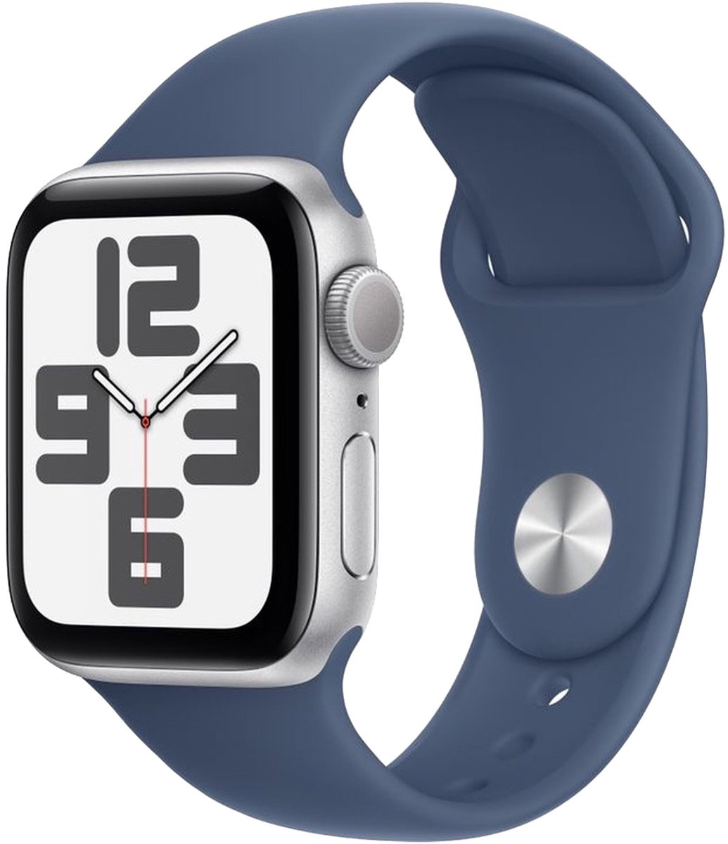 Afbeelding 2 van Apple Watch SE 2024 GPS 40mm Silver Aluminium Case with Denim Sport Band - S/M