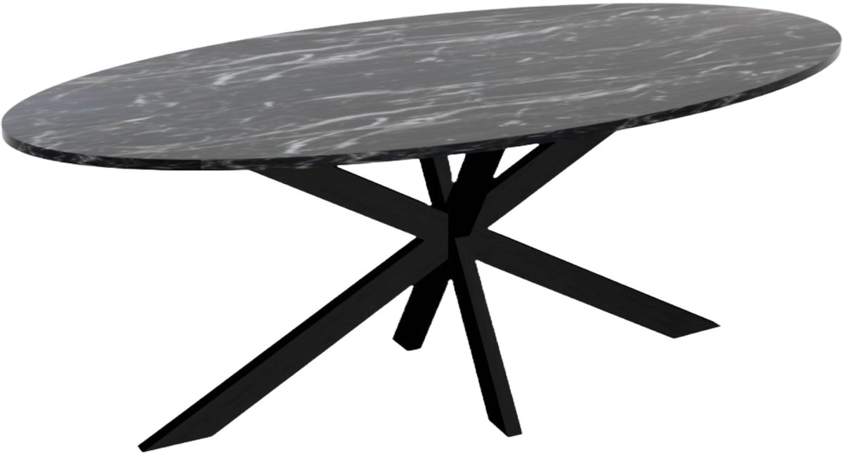 Lizzely Garden & Living Eettafel ovaal 210cm Jovi marmer zwart ovale tafel MDF eetkamertafel