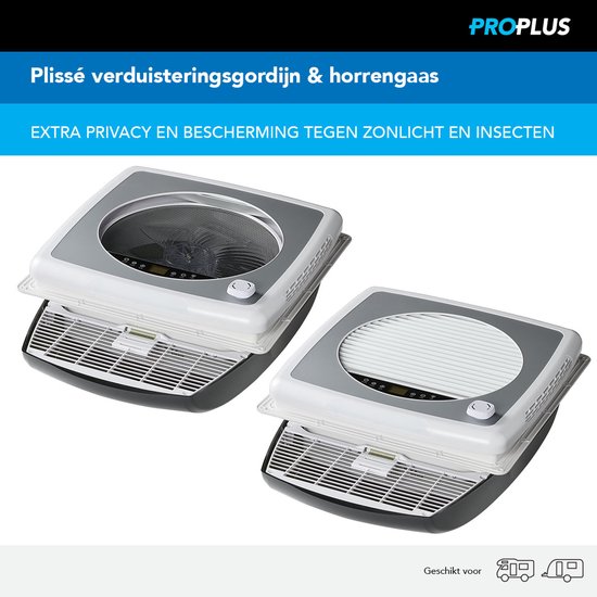 ProPlus Dakluik DeLuxe - 40 x 40 cm - 12 Volt - LED-verlichting - met Ventilator - Insectenhor - Dakraam Caravan - Zwart van ProPlus — afbeelding 5