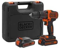 BLACK+DECKER 18V Lithium Ion accu schroef-/klopboormachine met 2x 1,5Ah accu's, 2 variabele snelheden, koffer - BDCHD18KB-QW