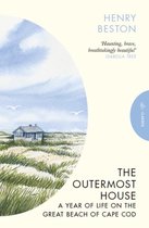 Boek 'The Outermost House' met een aquarel van een huisje op het strand en de tekst 'Henry Beston' en 'A Year of Life on the Great Beach of Cape Cod'.