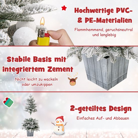COSTWAY Kunstkerstboom, 100 cm, gevlokte dennenboom met 80 veelkleurige