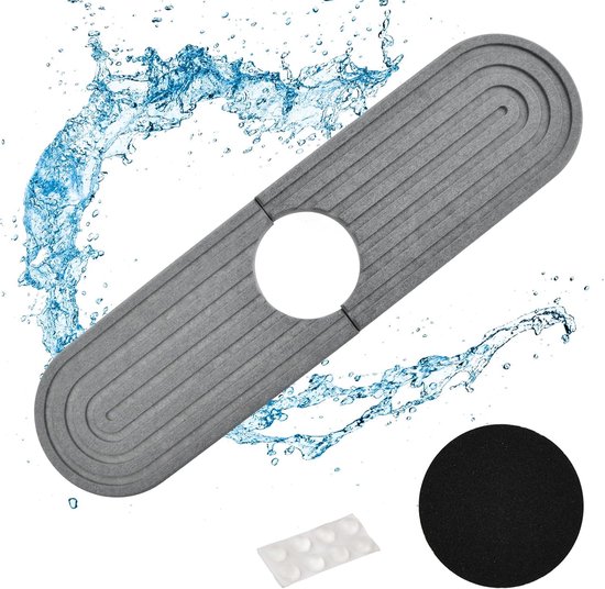 LeKuni Afdruipmat voor gootsteen, diatomeeënaarde, wastafelmat, spatbescherming, absorberend, keuken en badkamer, wit, 60 x 10 cm