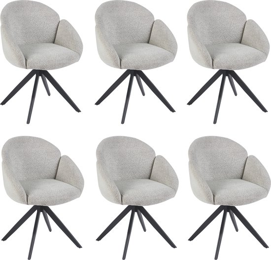 Colenis® - Chaise de salle à manger Nes - Set de 6 - Écru - Tissu bouclé - Structure en métal - Design industriel