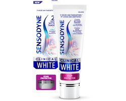 Sensodyne Clinical White Stain Protector - Tandpasta - Gevoelige Tanden - Whitening & Beschermt tegen gevoeligheid - 2 tinten wittere tanden - Bevat Fluoride - Frisse Muntsmaak - 75ml