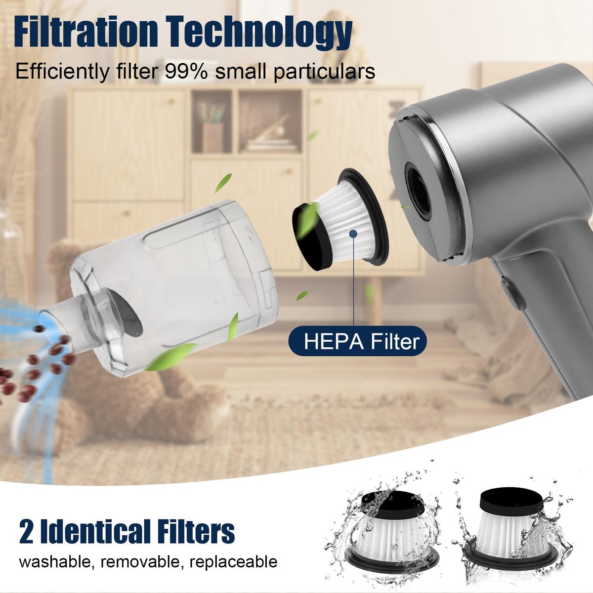 FLASHMART Draadloze Kruimelzuiger 7000PA met 5 Accessoires - afbeelding 2