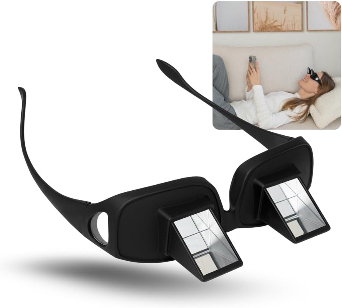 Prismbril - Lazy Glasses - prisma bril - Geschikt Voor liggend lezen en tv kijken/mobiele telefoon - luie leesbril - prismabril hoek van 90 graden om te lezen - Hoge Definitie Periscoop Bril voor Lezen en TV Kijken in Bed - zwart