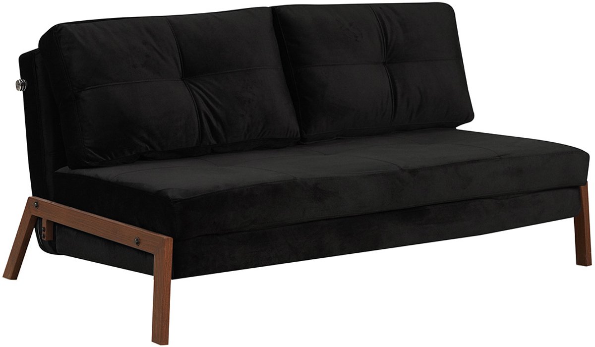 Bronx71® Velvet slaapbank 2 persoons Mikko zwart - Logeerbed - Vouwbed - Slaapstoel - Zetelbed