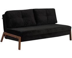 Bronx71® Velvet slaapbank 2 persoons Mikko zwart - Logeerbed - Vouwbed - Slaapstoel - Zetelbed