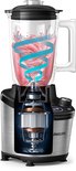 Dwarsdoorsnede van een Philips blender die een roze smoothie mixt.