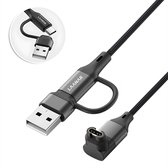 LAANAR® Oplaadkabel voor Garmin Instinct / Forerunner / Vivoactive / Venu / Fenix / Enduro / Tactix / Quatix / Approach / Vivosmart / Vivosport / Swim / D2 Watch - Gevlochten Nylon 1 meter - L-vorm 90 Graden Hoek - Zwart Aluminium