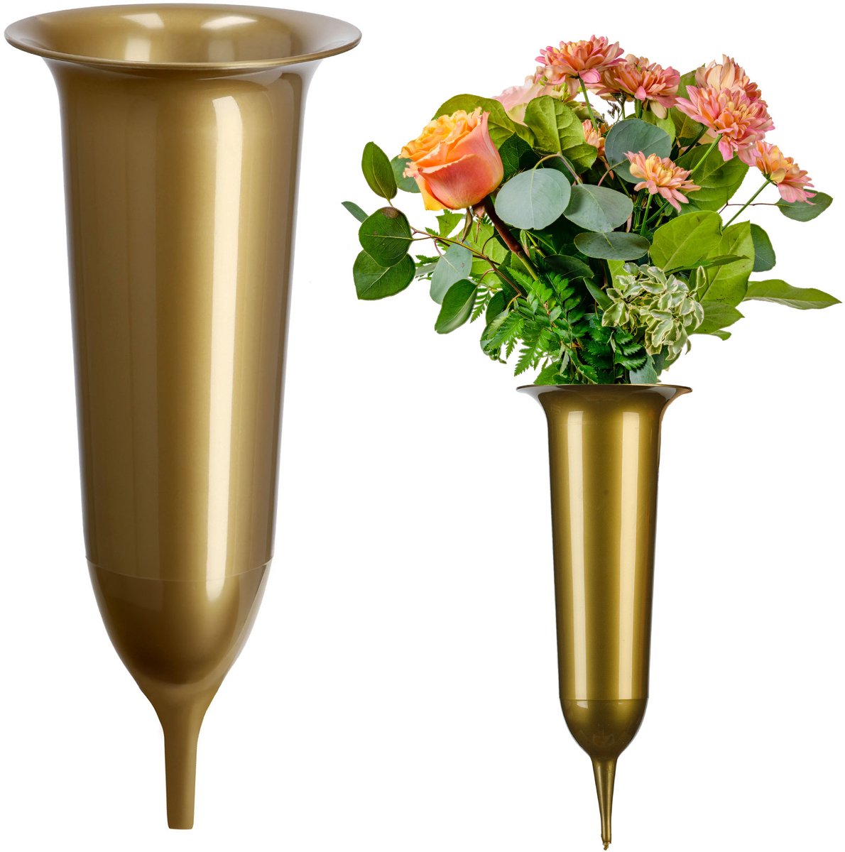 KADAX Grafvaas, vaas van kunststof, bloemenvaas, kunststof vaas voor bloemen, weerbestendige begraafplaats-vaas, vorstbestendige steekvaas voor graf, weerbestendige grafdecoratie (10 cm, met grondpen,