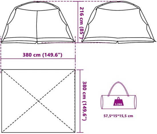 vidaXL - Muskietentent - met - dak - Azuurblauw - 380 - x - 380 - x - 225 - cm van Vidaxl — afbeelding 4