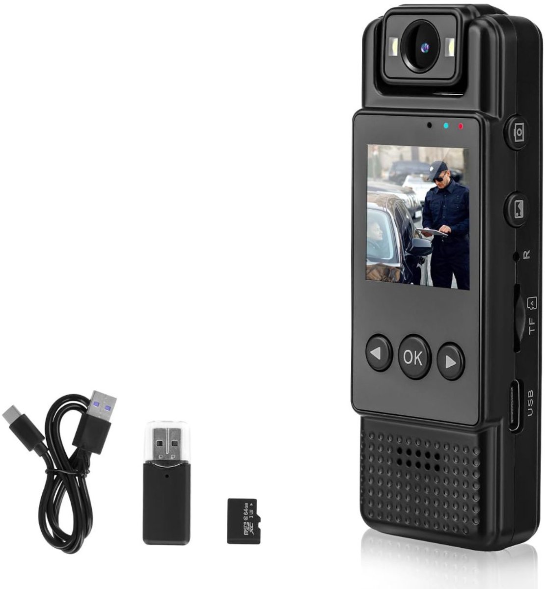 Bodycam - Action Cam - Spycam - Bewegingsdetectie - 180º Draaibare Lens - Bodycam Politie - Full HD - Zwart