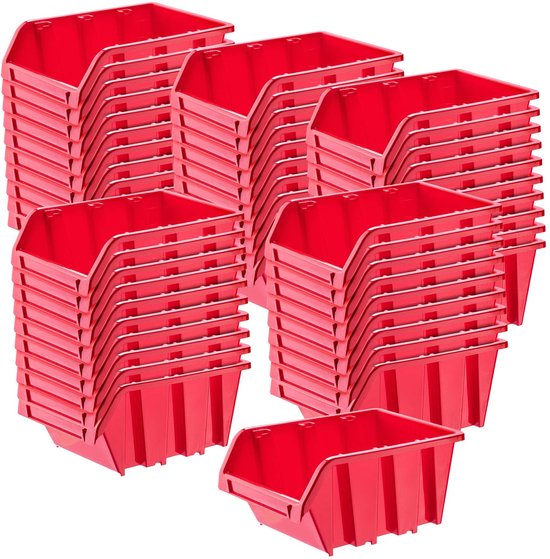 Caisse empilable d'atelier KADAX, caisse empilable en plastique PP, boîte de rangement de différentes tailles, boîtes de rangement pour murs d'outils, boîte de rangement, boîte de tri (rouge, 50 pièces, 230 x 160 mm)