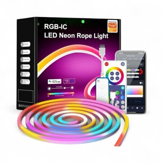 Bande LED NÉON | 10 mètres | RGB | IP67 étanche | LED SMD5050 | Siliconen souple | Diffuseur de bande LED | Bande lumineuse flexible au néon | Fonctionne avec les applications (Tuya et Smartlife)