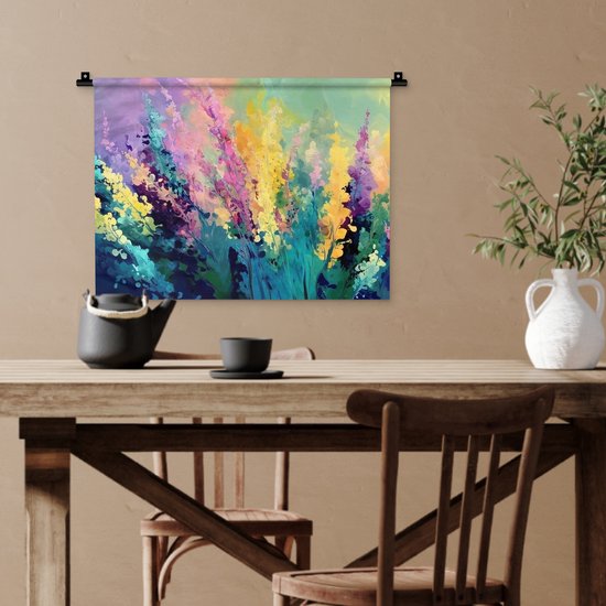 Wandkleed 60x45 cm - Wanddoek Dromerige - Langgerekte bloemen - Wandtapijt - Wandkleden