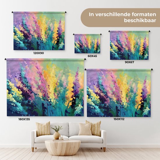 Wandkleed 60x45 cm - Wanddoek Dromerige - Langgerekte bloemen - Wandtapijt - Wandkleden