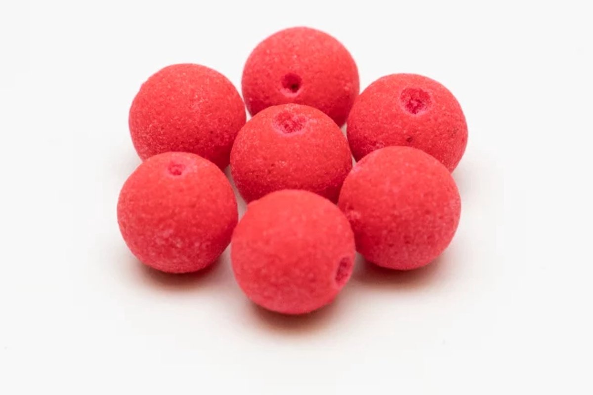 Reniers Fishing Mini Boilies Pre Drilled 8 mm (80gr) - Kleur : Fluo Roos