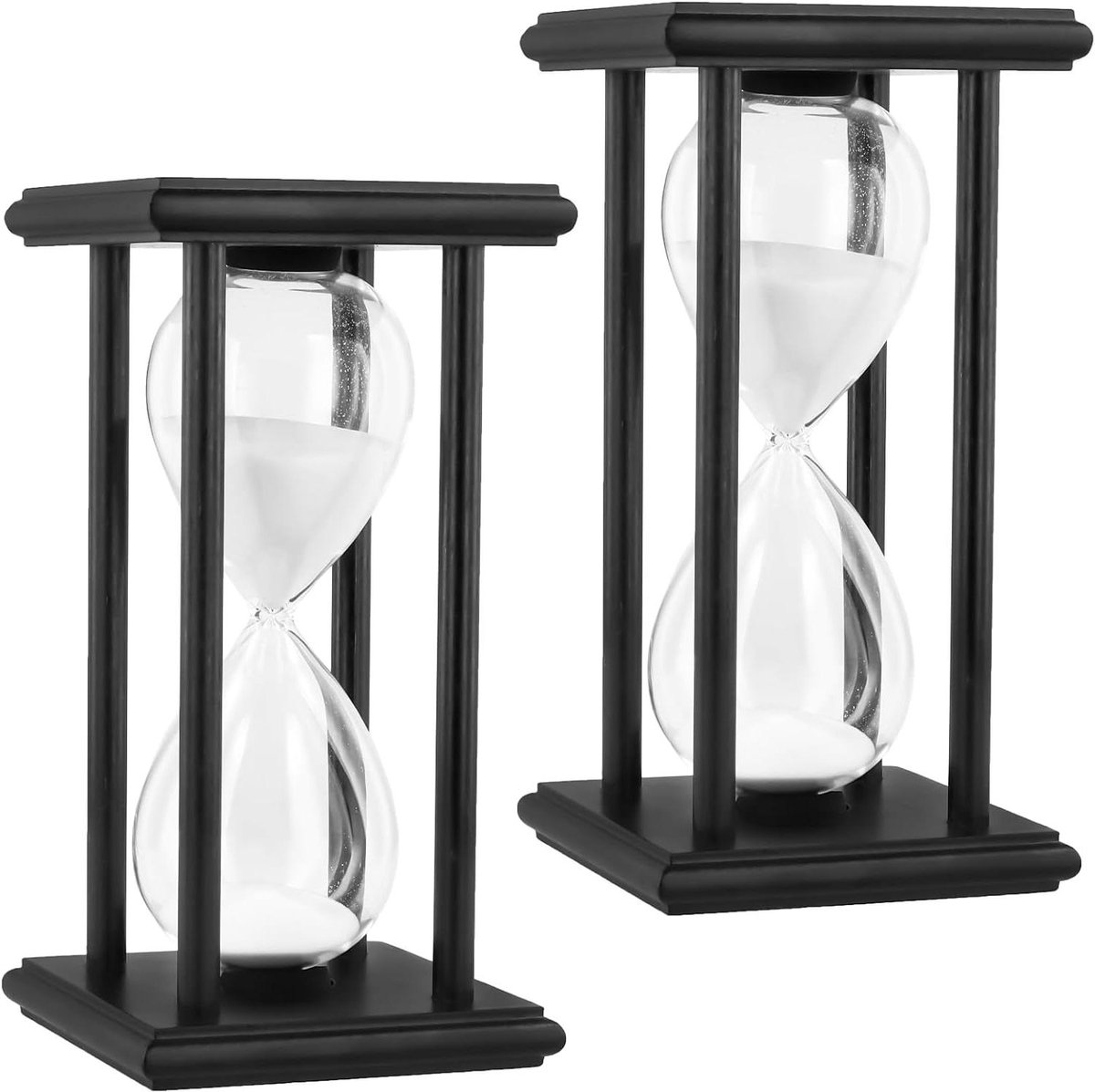 Inovra Plus - Decoratieve Zandloper Zwart Houten Frame - 1 Uur Zandtimer - Tafelplank Ornament - Zandloper 60 Minuten - Witte Zandklok - 9 x 9 x 175 cm