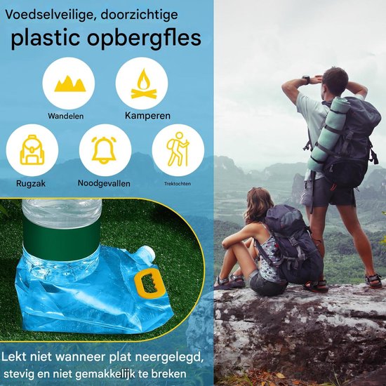 8 stuks opvouwbare waterop slagzakken - Watercontainer - Noodwaterfles - Plastic opbergtas - Vriesbestendige watertank - Draagbare waterzak - Geschikt voor buitensporten, kamperen, wandelen, backpacken - Blauw - 1,1 gallon van SpringSun — afbeelding 3